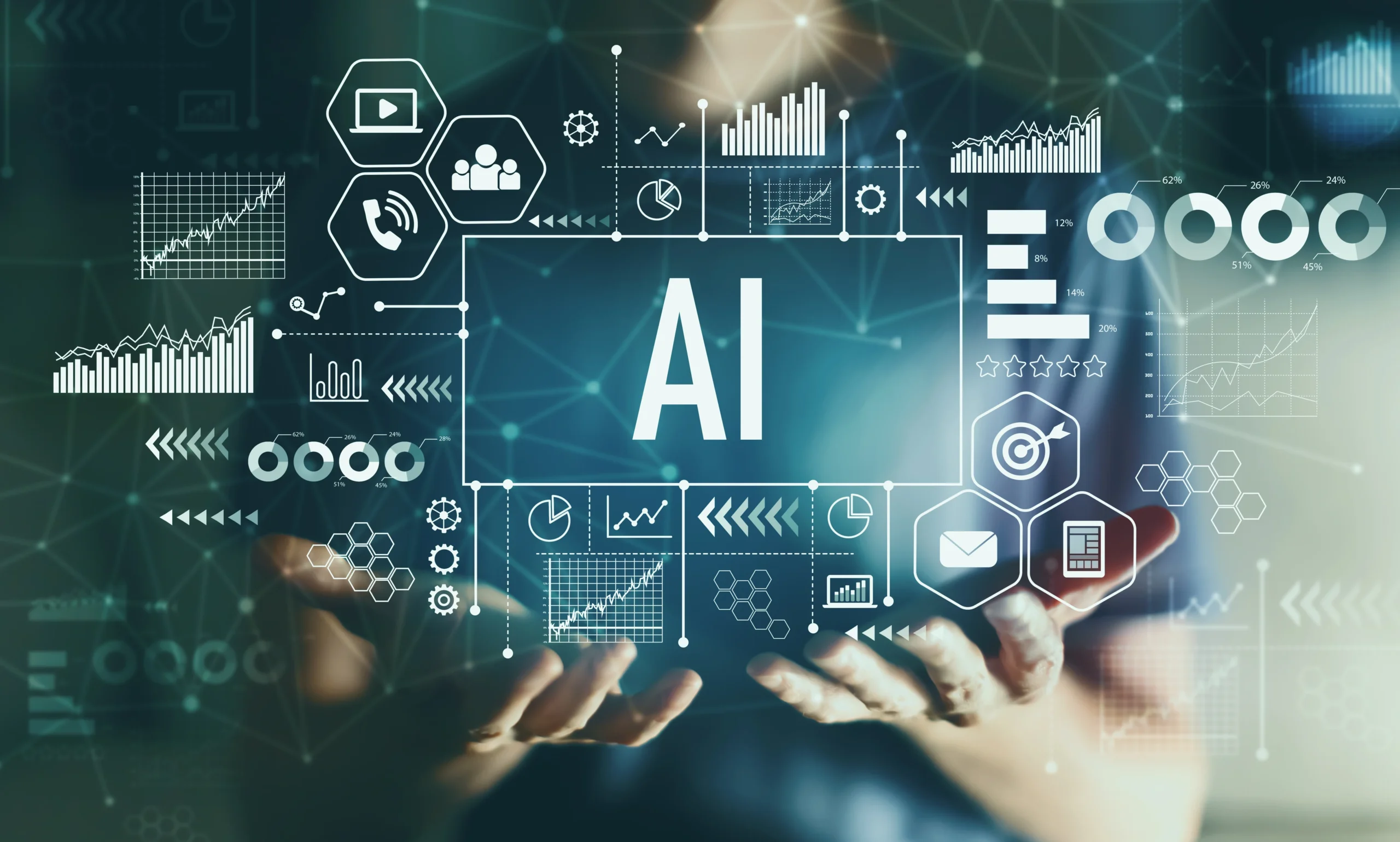A futuristic digital interface displaying AI-related icons and technology, symbolizing the top platforms for selling AI solutions in 2025. The image features a glowing blue circuit board with AI, cloud computing, and automation symbols interconnected, representing the dynamic and evolving AI marketplace.