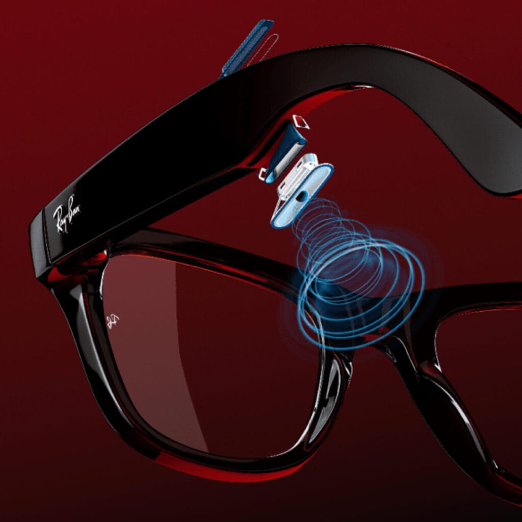 Smart glasses emitting a futuristic glow, illustrating the advancement of wearable tech powered by AI